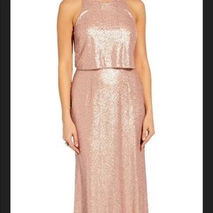 Adrianna Papell Dress Blush sequin Bridesmaid long